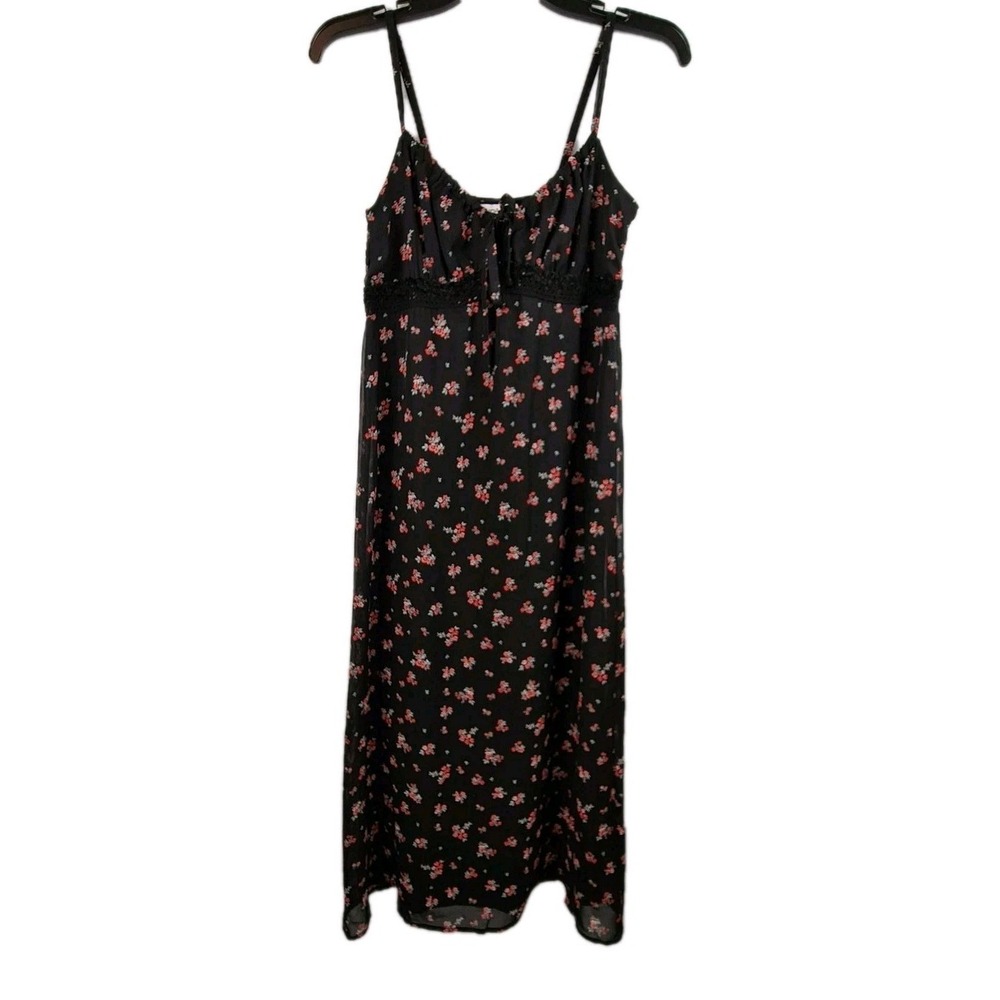 No Boundaries‎ Women's Lace Trim Midi Dress Black Floral Size Small (4-6) Strap